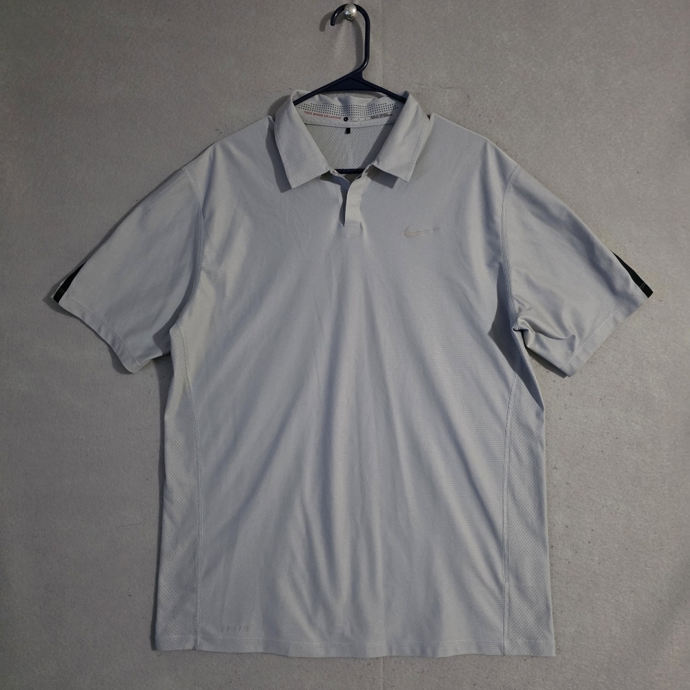 Nike Tiger Woods Mens Light Gray Snap Button Performance Golf Polo Size Large